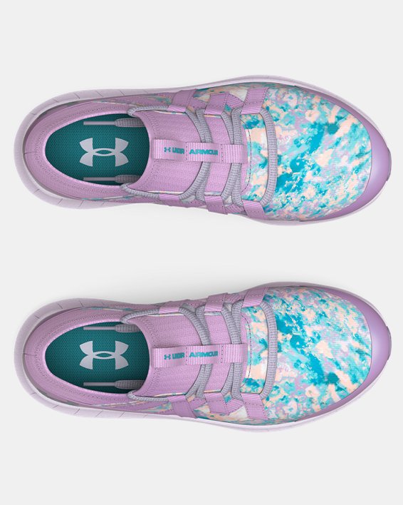 Girls' Grade School UA Infinity 3 Sky Running Shoes, Purple, pdpMainDesktop image number 2